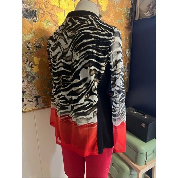 Vintage Brownstone Studio Red Black And Animal Print zip front jacket with buckl - Picture 3 of 8
